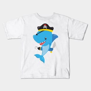 Pirate Shark, Cute Shark, Little Shark, Blue Shark Kids T-Shirt